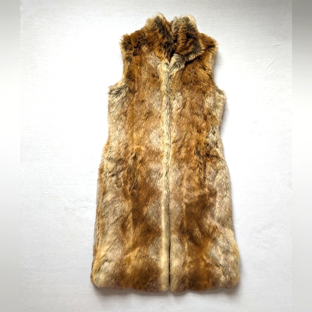 Pamela McCoy Black Diamond Faux Fur Hook Front Knee-Length Vest women's Medium